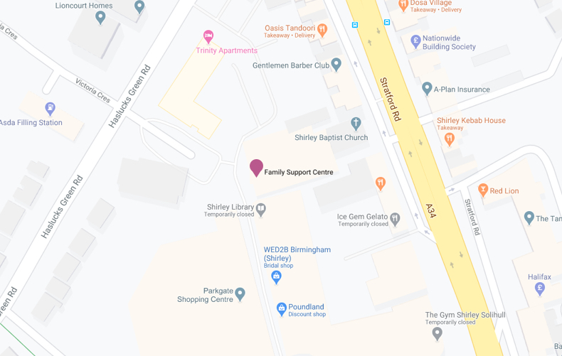 Google Maps location of Family Support Centre Shirley